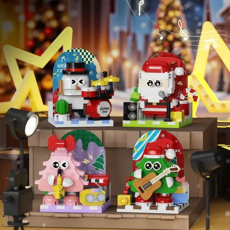 Christmas-themed building block set, featuring 4 styles of band desktop display models, interlocking block decorative accessorie
