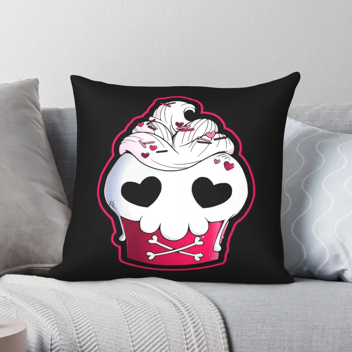 Skull Cupcake Goth Pillowcase Polyester Linen Velvet Creative Zip Decorative Pillow Case Sofa Cushion Cover