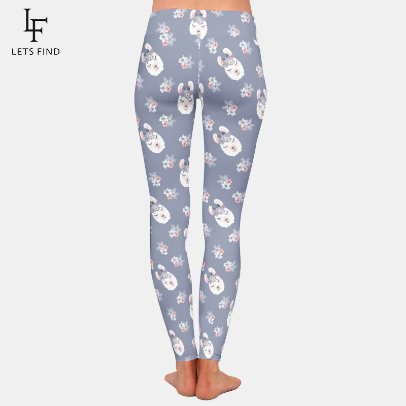 LETSFIND New Women High Waist Lavender Leggings Cartoon Alpaca Printing Fashion Elastic Milk Silk  Casual Girl Pants