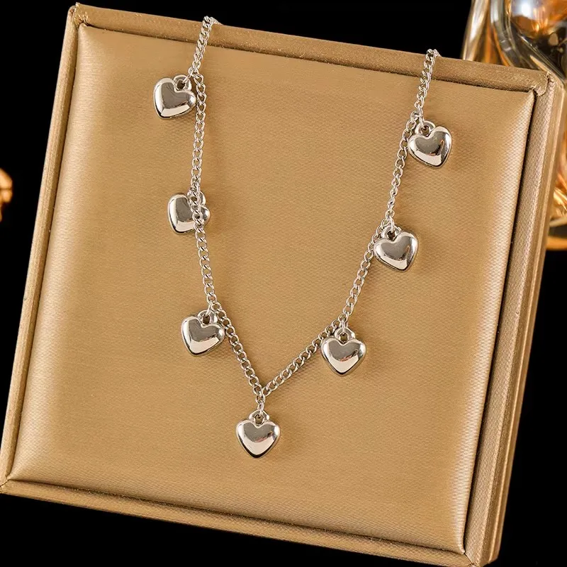 EILIECK 316L Stainless Steel Gold Silver Color Heart Pendant Necklace For Women Trendy Waterproof Chain Jewelry Holiday Gift