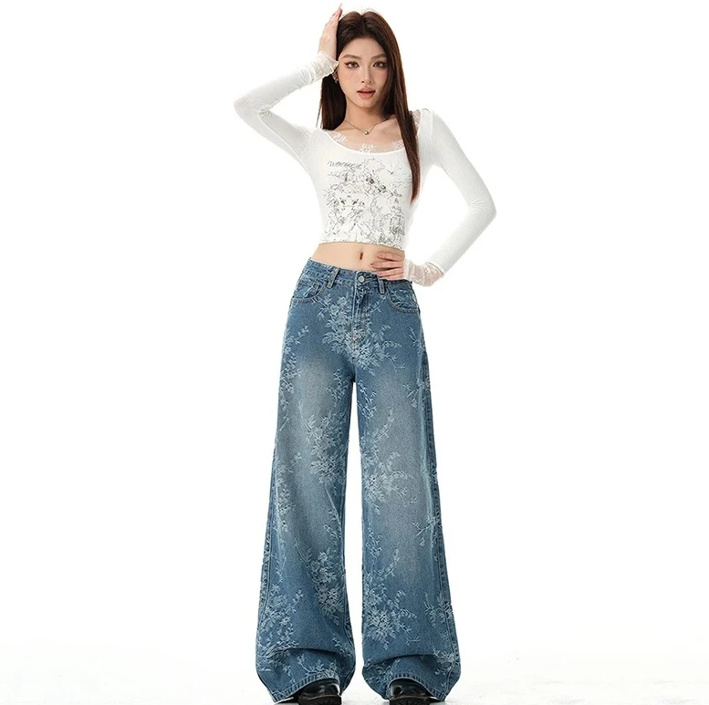 

Loose Straight Leg High Waist Denim Pants Casual Comfortable Trousers Plus Size Streetwear Fashion Long Wide Leg