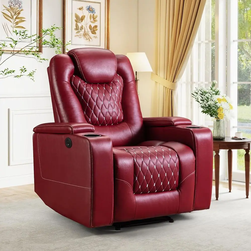 

Power Recliner Chair with USB Ports and Cup Holders - Overstued Electric Home Theater Seating PU Leather Reclining urniture with