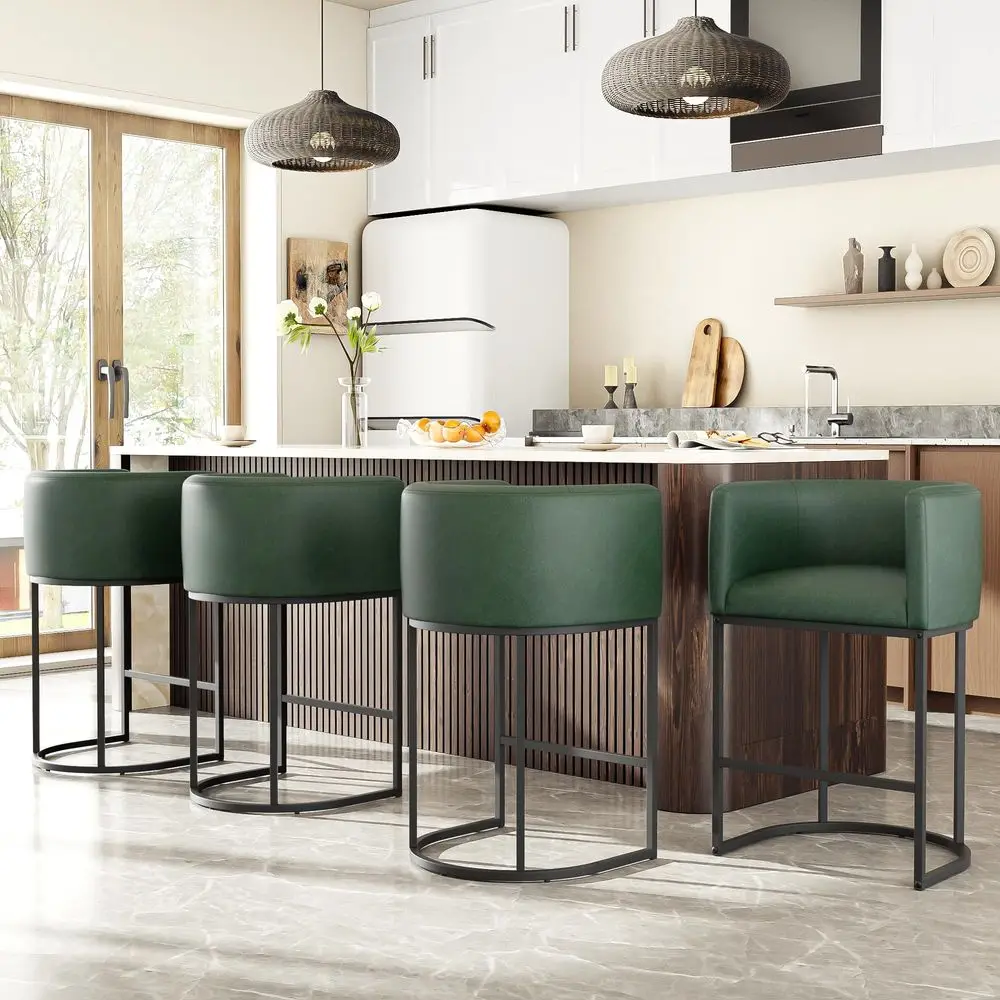

H Counter Height Bar Stools Set of 4, Modern Barrel Counter Stools with Backrest and Arms, Faux Leather holstered Accent Bars