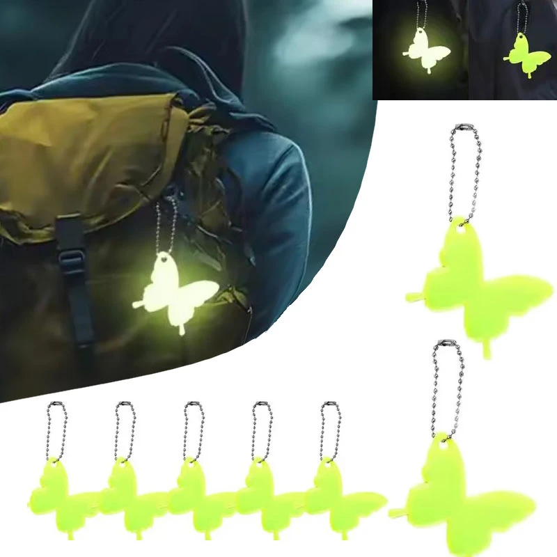 10PCSMulti-color Butterfly Shaped Safety Reflective Pendant Reflective Keychain Book Bag Hanging Outdoor Running Cycling Tools