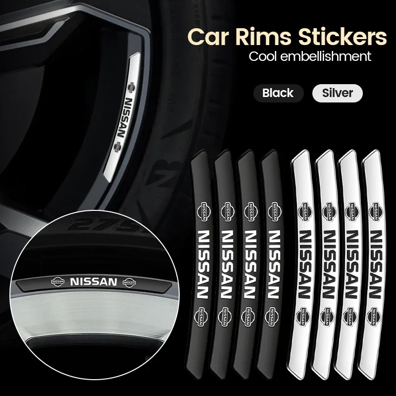 4Pcs Car Wheel Hub edge Sticker Aluminium Emblem Stickers For Nissan Qashqai Juke Pulsar Sentra Altima Patrol Micra Rogue Almera
