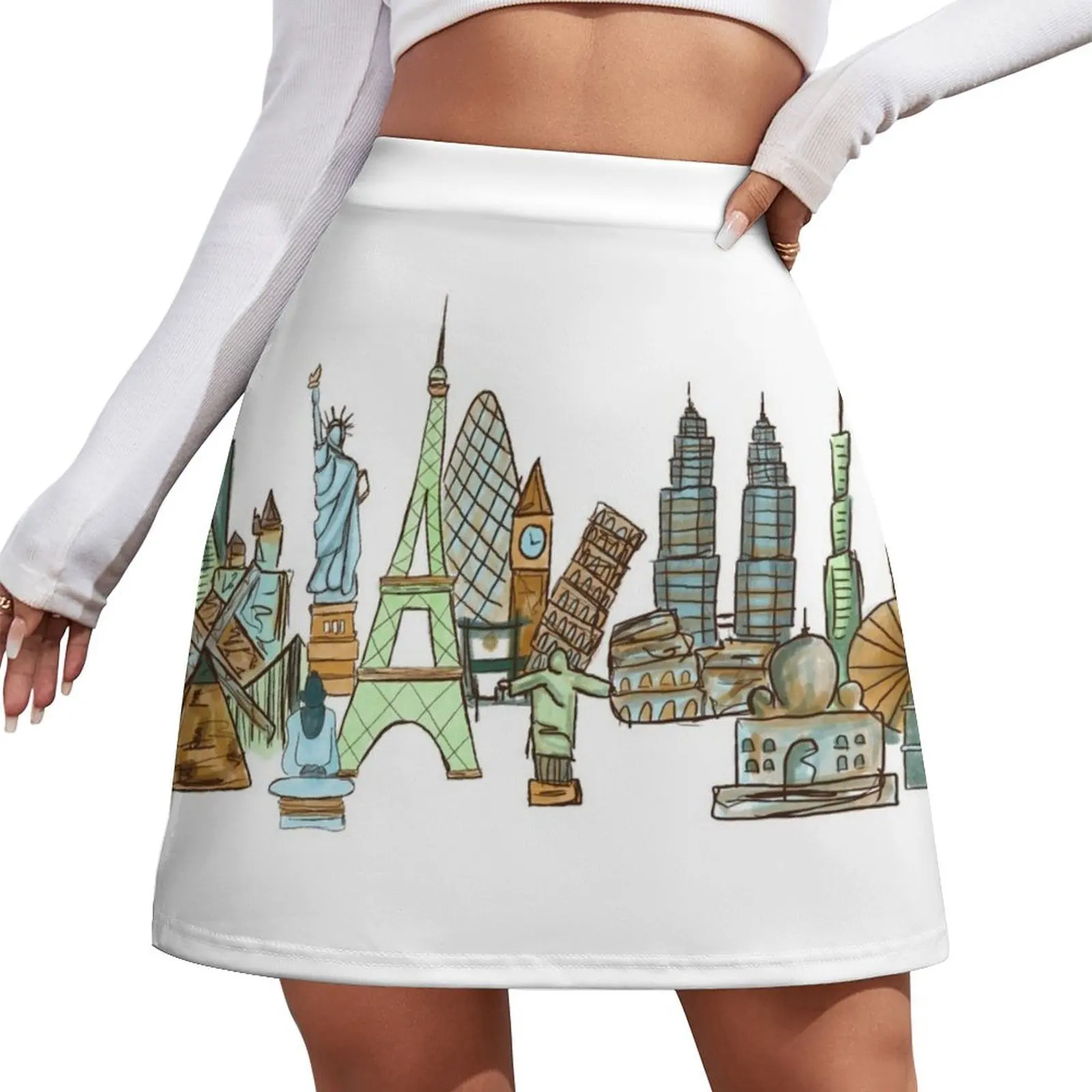 

World Landmarks Mini Skirt dress women summer Women's summer skirts luxury women's skirt Mini Skirt