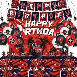 66Pcs Ninja Birthday Decoration Ninja Warrior Party Latex Balloon Banner Cake Topper Backdrop Tablecloth Supplies Kids Gift Set