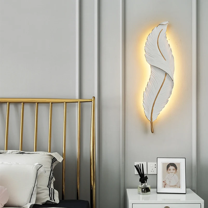 

Modern Led Wall Light Home Bedroom Living Room Kitchen Installation Background Wall Light Fixtures Feather Shape Decorative Lamp