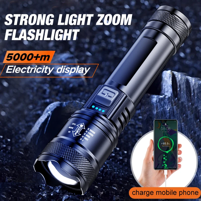 

USB Rechargeable Telescopic Zoom LED Flashlight High-power Flashlight Portable Tactical Flashlight Strong Outdoor Light