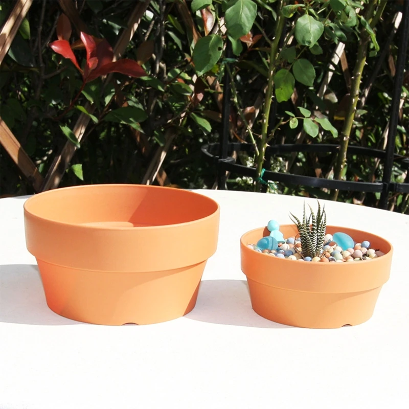 F92B Imitation Terracotta Pot/Tray for Plants Round Plant Pot/Tray with Drainage Hole