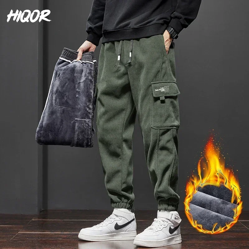 

HIQOR Y2k Vintage Baggy Pants Winter Thicken Warm Pants for Mens Fleece Cargo Ankle-length Joggers Harem Pants Oversize Trousers