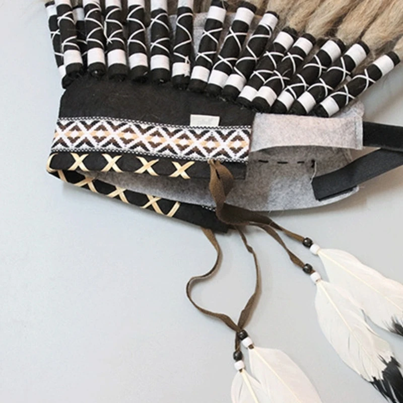 Feather Headdress Delicate Ethnic American Indian Headwear African Tribe Chief Stage Halloween Party Hairband