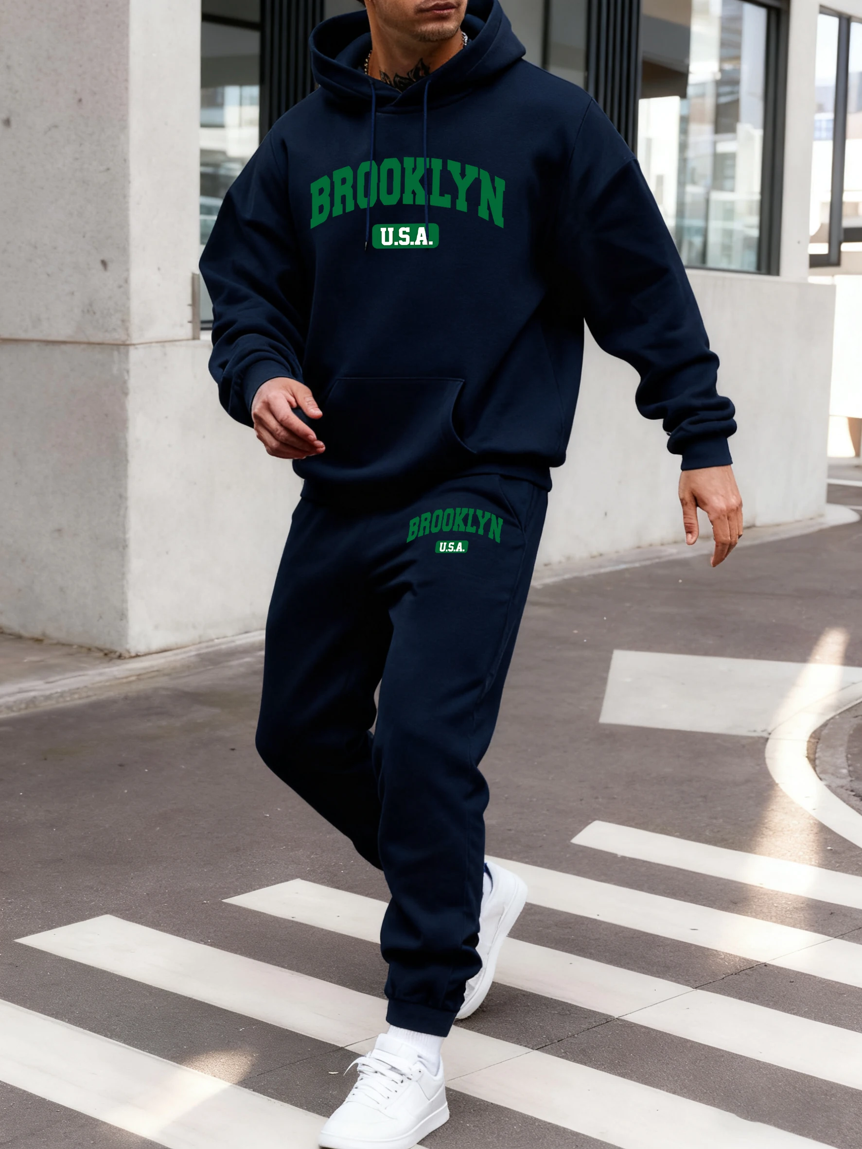 

Костюм мужской спортивный: брюки и толстовка с принтом в стиле бруклинского искусства, теплый, повседневный, простой, модный, мягкий флисовый топ для улицы