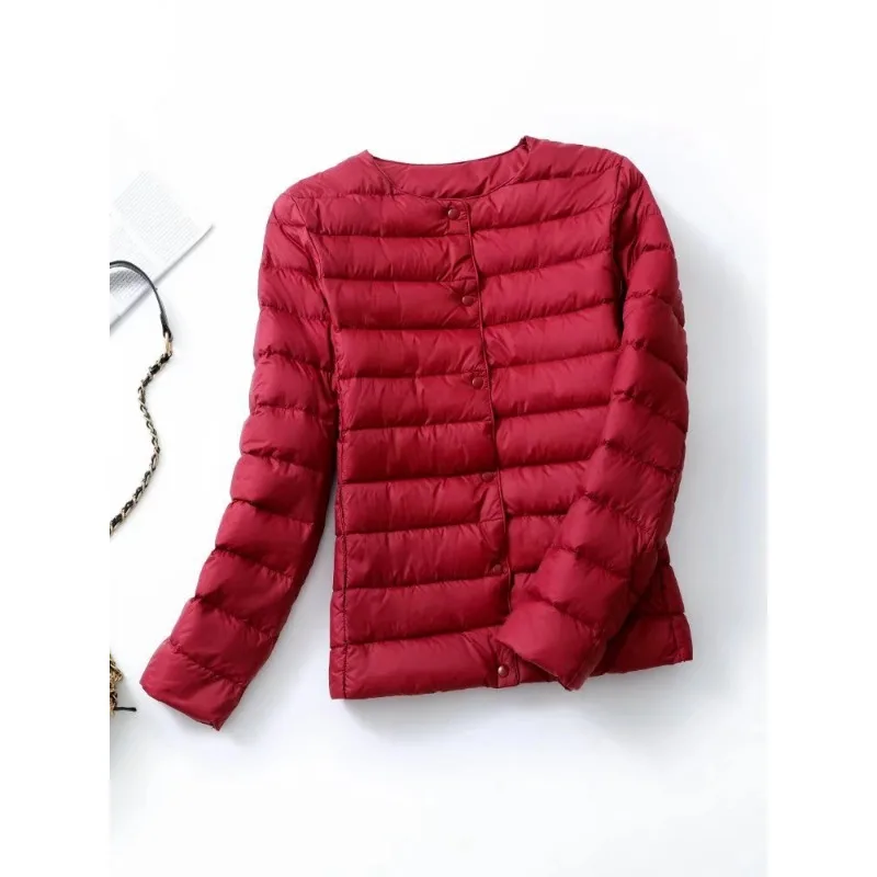 الخريف أزياء النسيج سترة خفيفة الإناث خفيفة للغاية أسفل سترة المرأة ضئيلة سترة واقية دون طوق معطف المرأة خفيفة الوزن