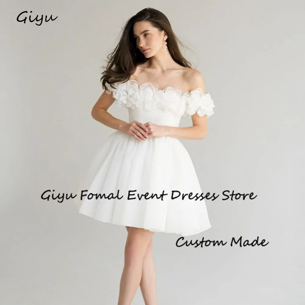 Giyu Fairy 3D Followers Mini Wedding Dress 2024 Off The Shoulder Mini Length Above Knee Prom Dress Birthday Party Dress