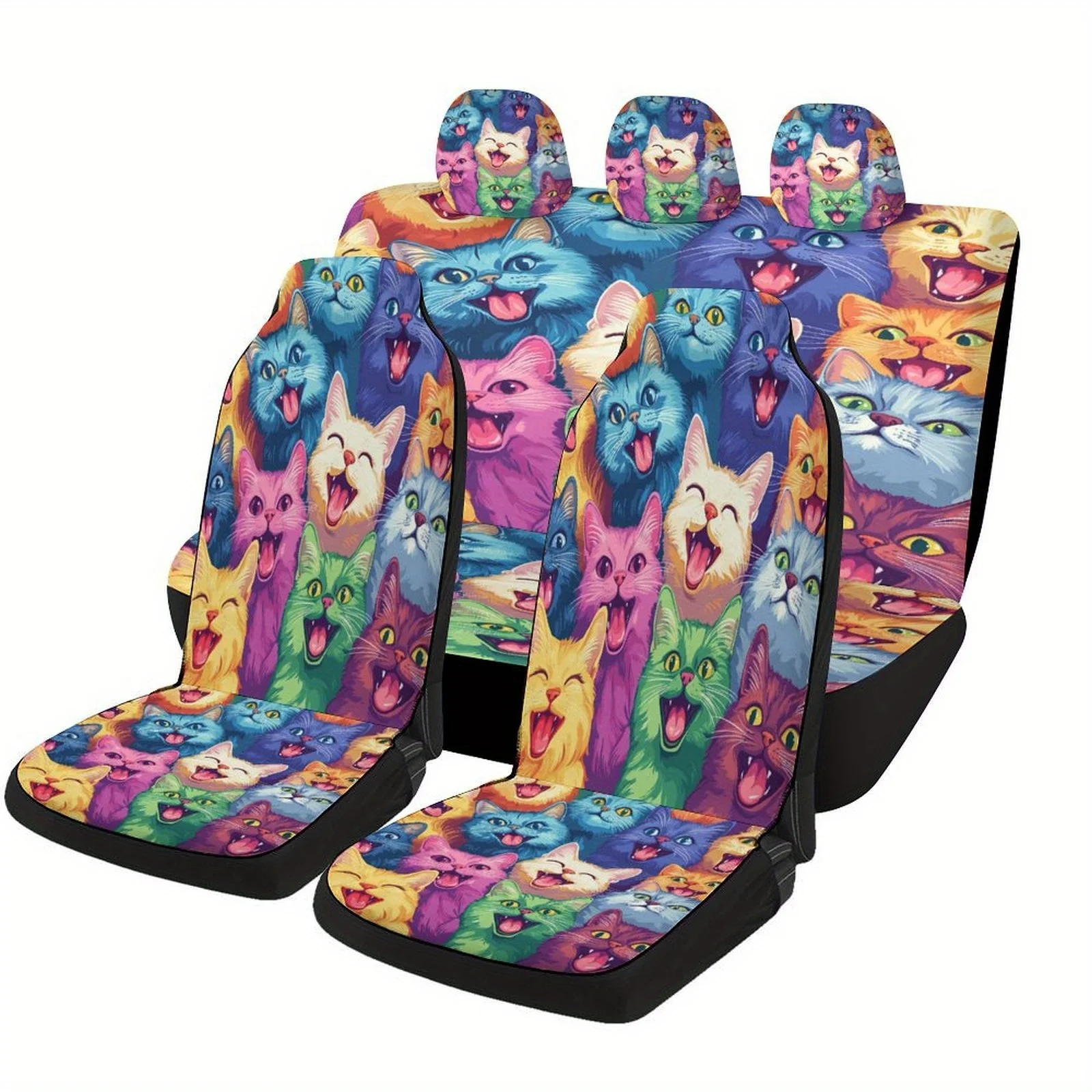 Juego de fundas para asientos de coche con diseño de gatos sonrientes y coloridos para la mayoría de los coches, fundas protectoras para asientos de coche de moda, juego completo, fundas para asientos de coche C