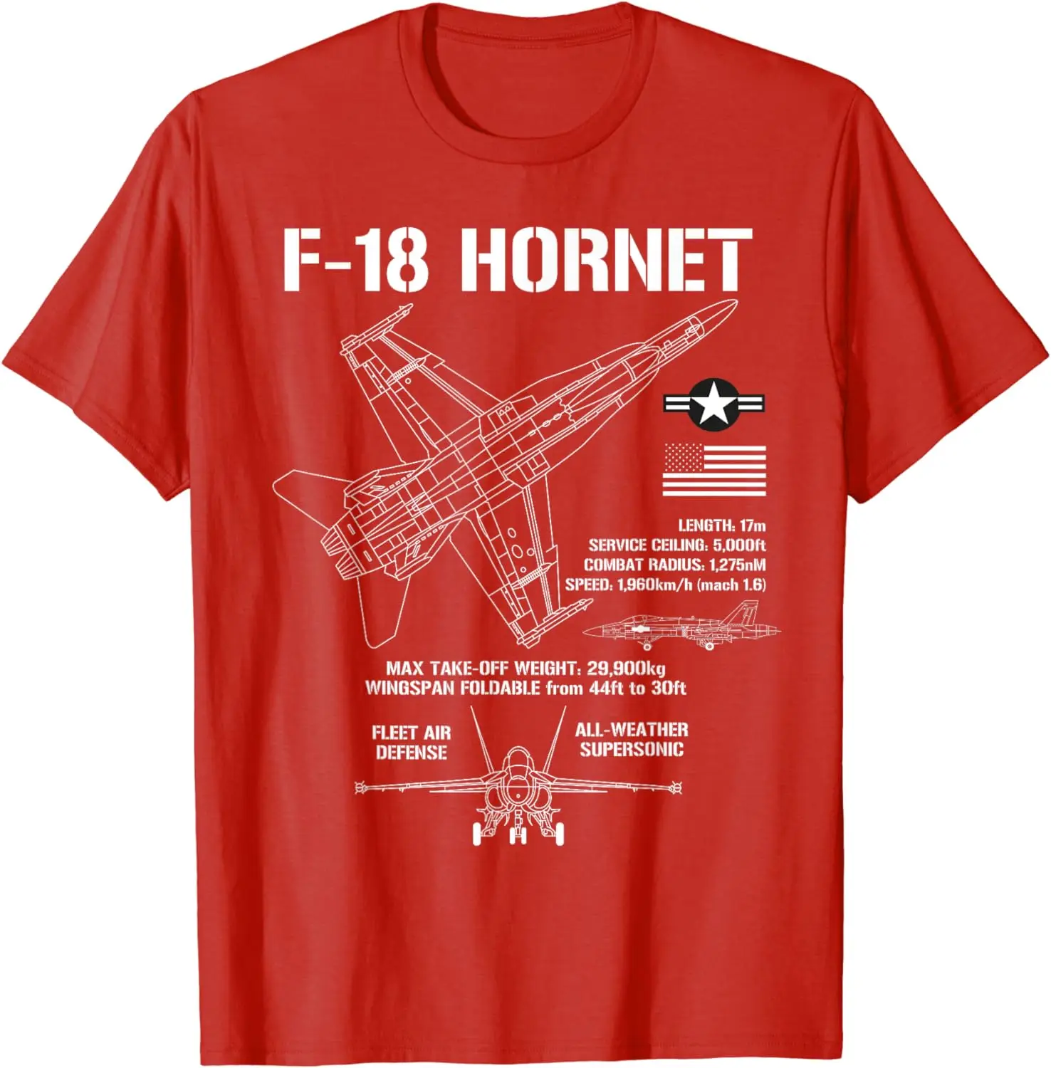 F-18 Hornet Fighter Jet Specs Military Airplane F18 T-Shirt Short Sleeve Casual 100% Cotton T Shirt