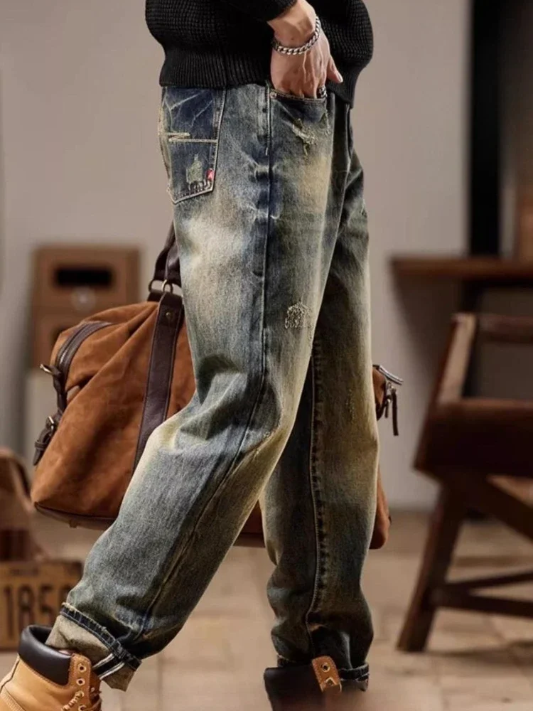 Baggy-Jeans für Herren, lockere Herbst-Kleidung, Trendhose, 2025, Xs, Kpop, weich, Y2k, Streetwear, weites Bein, modische 90er-Jahre-Mann-Cowboy-Hose