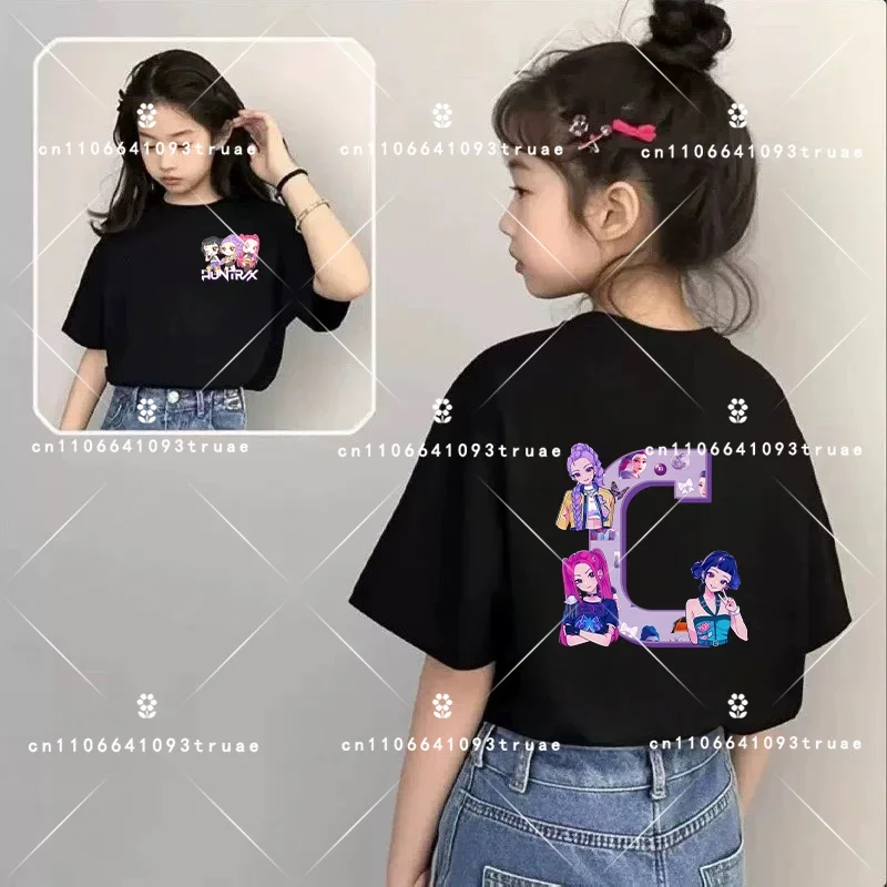 حار أزياء الفتيات الفتيان تي شيرت A-Z 26 حرف Kpop شيطان هنتر HuntrX الجرافيك الاطفال قمم قصيرة الأكمام تيز قمصان ملابس الطفل