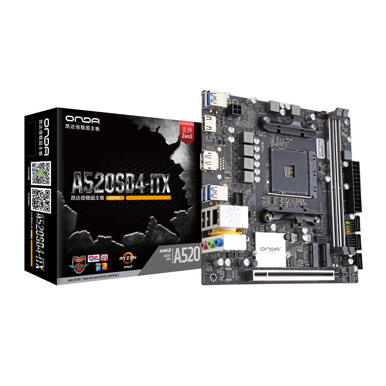 Imagem -01 - Placa-mãe Mini-itx A520 para Processadores Ryzen Am4 Ddr4 pc Gaming Série 3000 Série 4000 Série 5000 A520m A520sd4-itx-w