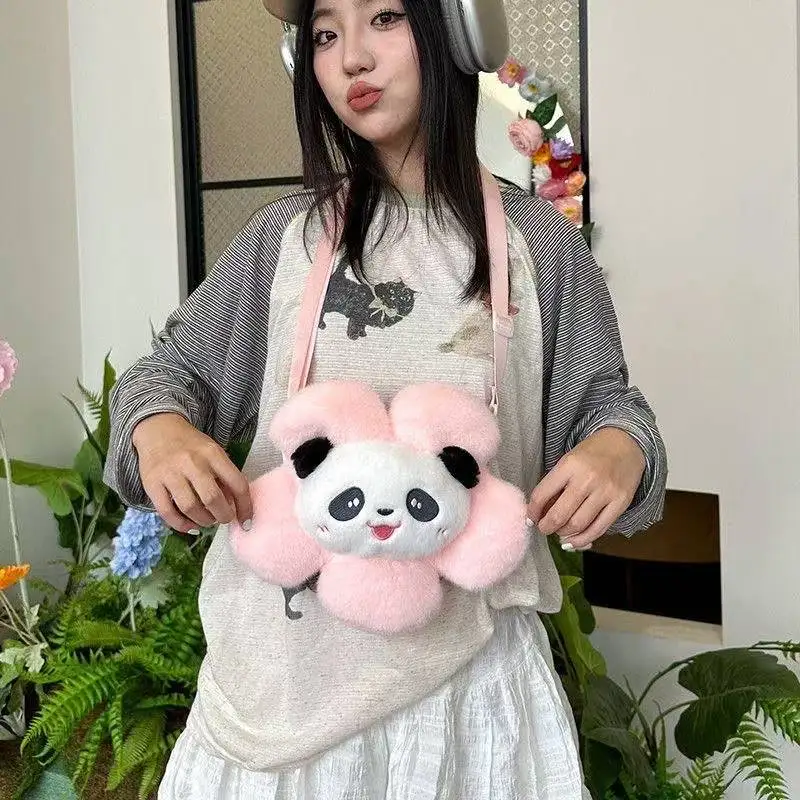 Adorable Sunflower Panda Plush Toy Backpack Cute Flower Base Double Shoulder Bag for Teenagers No Brand 2026 Autumn Season