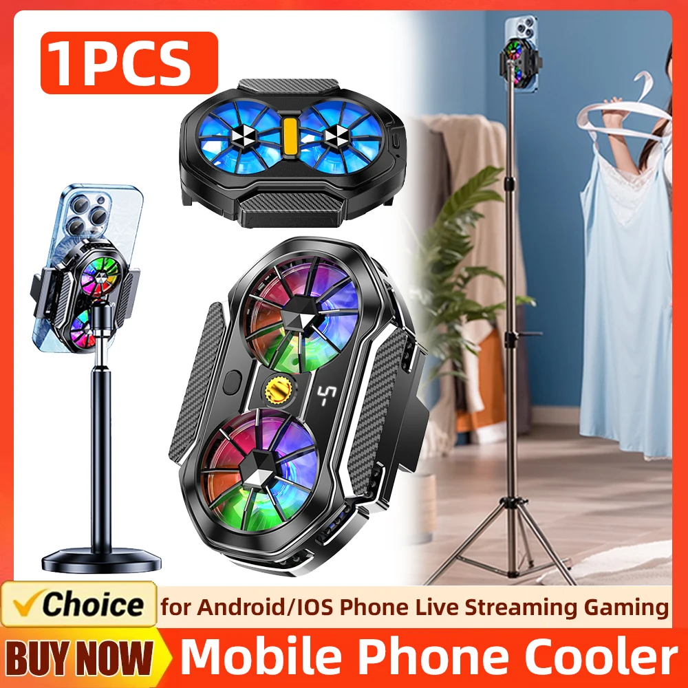 

Back Clip Phone Cooler Dual Fans Digital Display 1/4 inch Screw Mount + Type-C Port for Android/iOS Phone Live Streaming Gaming