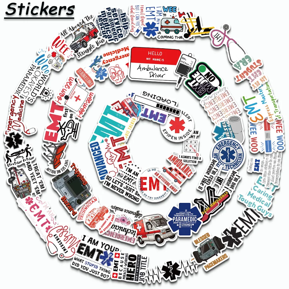 50PCS Cartoon Emergency Medical Technician Stickers Decals For iPad Laptop Luggage Fridge Scrapbook DIY Decorate Stickers