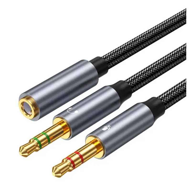 หูฟัง Audio Splitter Cable หญิง 2 ชาย 3.5 มม.แจ็ค Splitter Adapter พร้อมไมโครโฟน Aux Cable สําหรับโทรศัพท์ MP3 Audio AUX