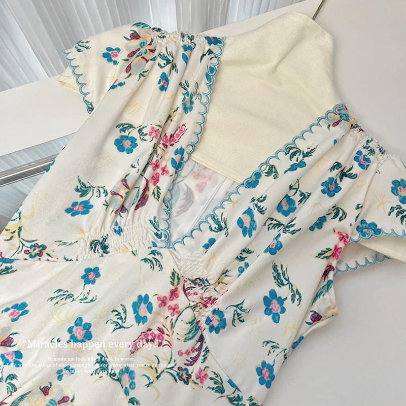 딥 V넥 우아한 A라인 드레스 여성 2025 신상 민소매 플라워 미니 드레스 여성 패션 여름 탱크 드레스