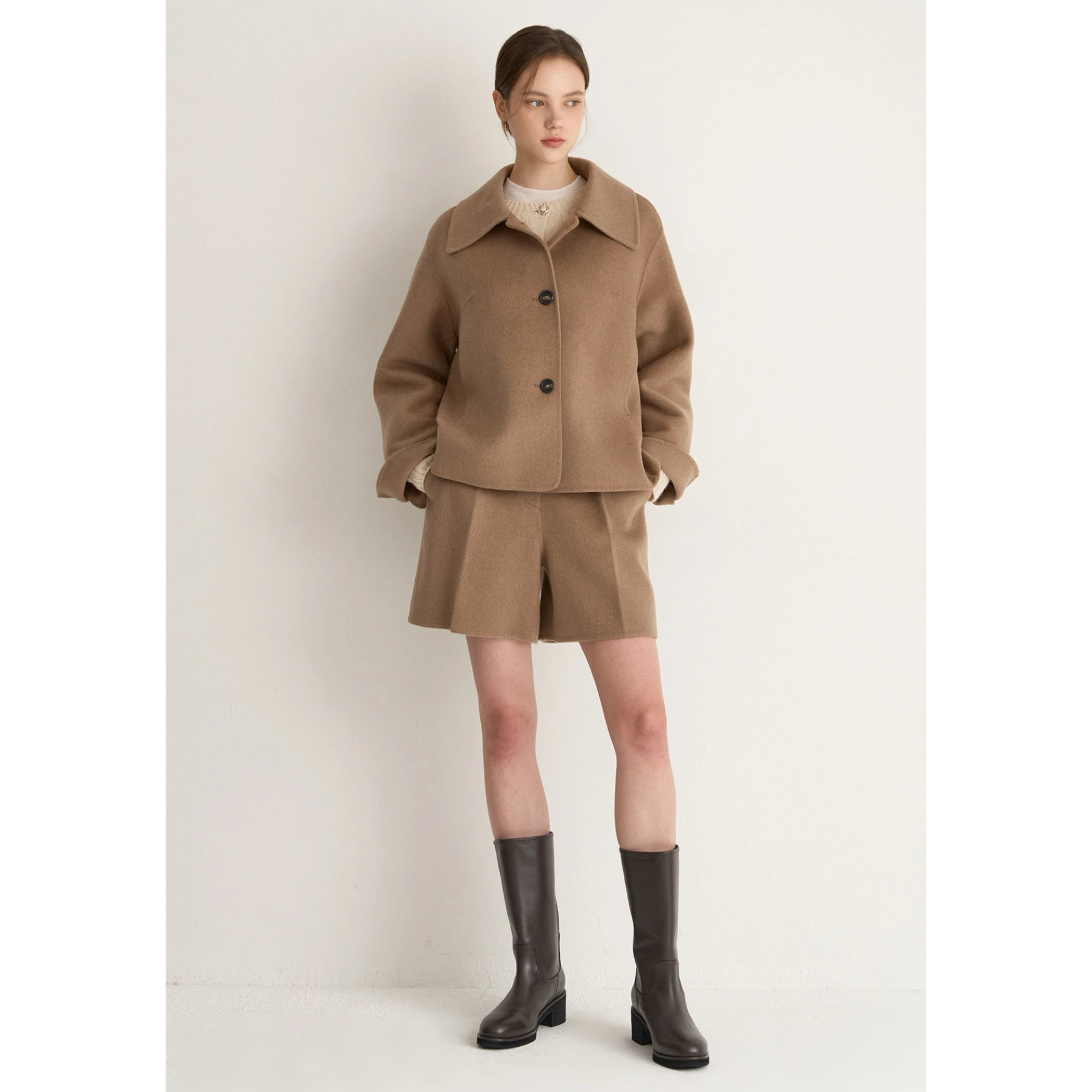 Cappotto Camere ort in lana cucita a mano su due lati con colletto classico Lemon Cheese MIN25 Autunno Faion Commute Sle Ja...