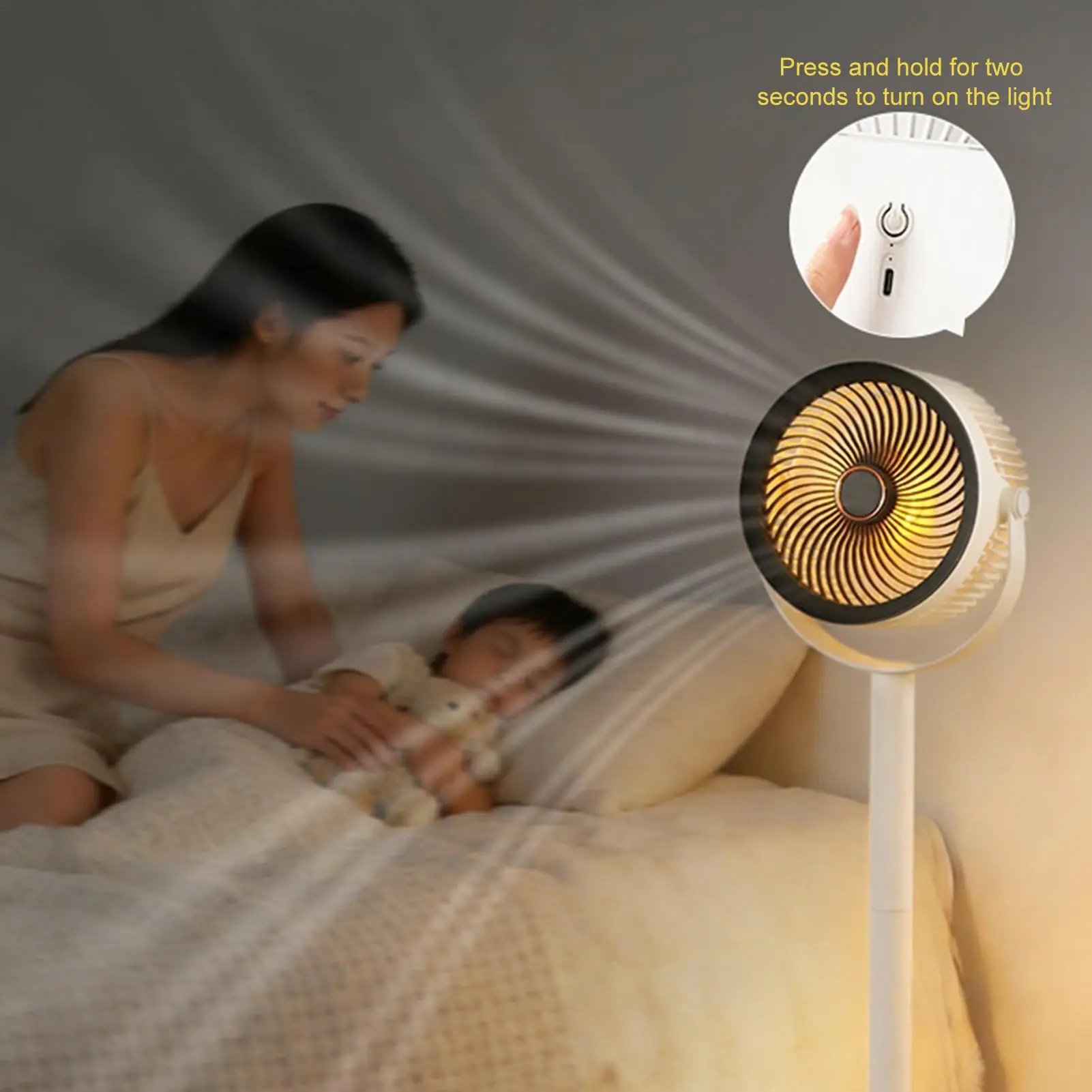 Portable Floor Fan 3600mAh Rechargeable Battery 5-Speed Quiet Oscillating Pedestal Fan With LED Light for Summer Traveling