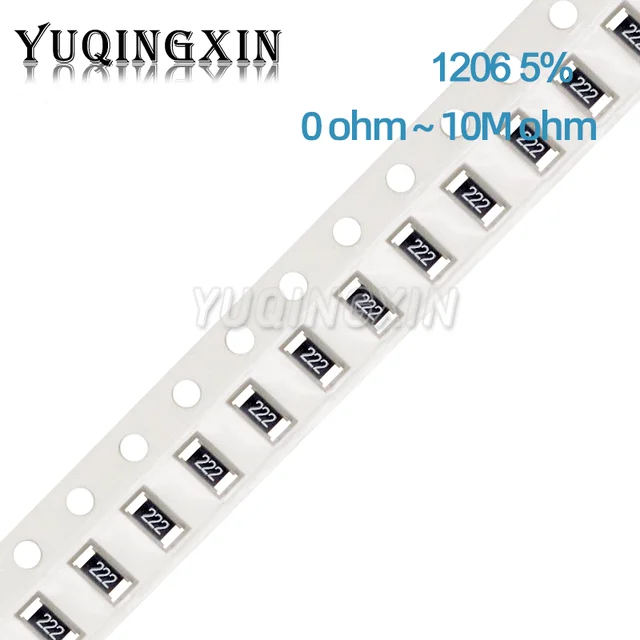 100 szt. Rezystor 1206 5% SMD 0R - 10M 1/4W 0 1 10 100 150 220 330 ohm 1K 2.2K 4.7K 10K 100K 1R 10R 100R 150R 220R 330R 470R 1M