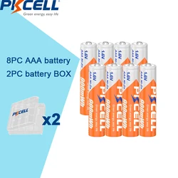 8PC PKCELL AAA Ni-Zn Rechargeable batteries NIZN 900mWh 1.6V AAA Battery With 2PC Battery Box for AA AAA battery toys camera