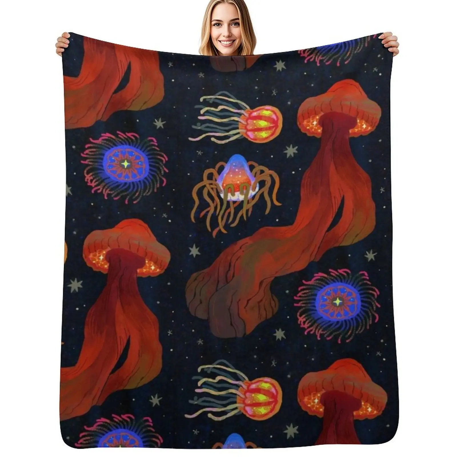 Deep Sea Jellies Throw Blanket Reusable Durable Soft Blanket for All Seasons