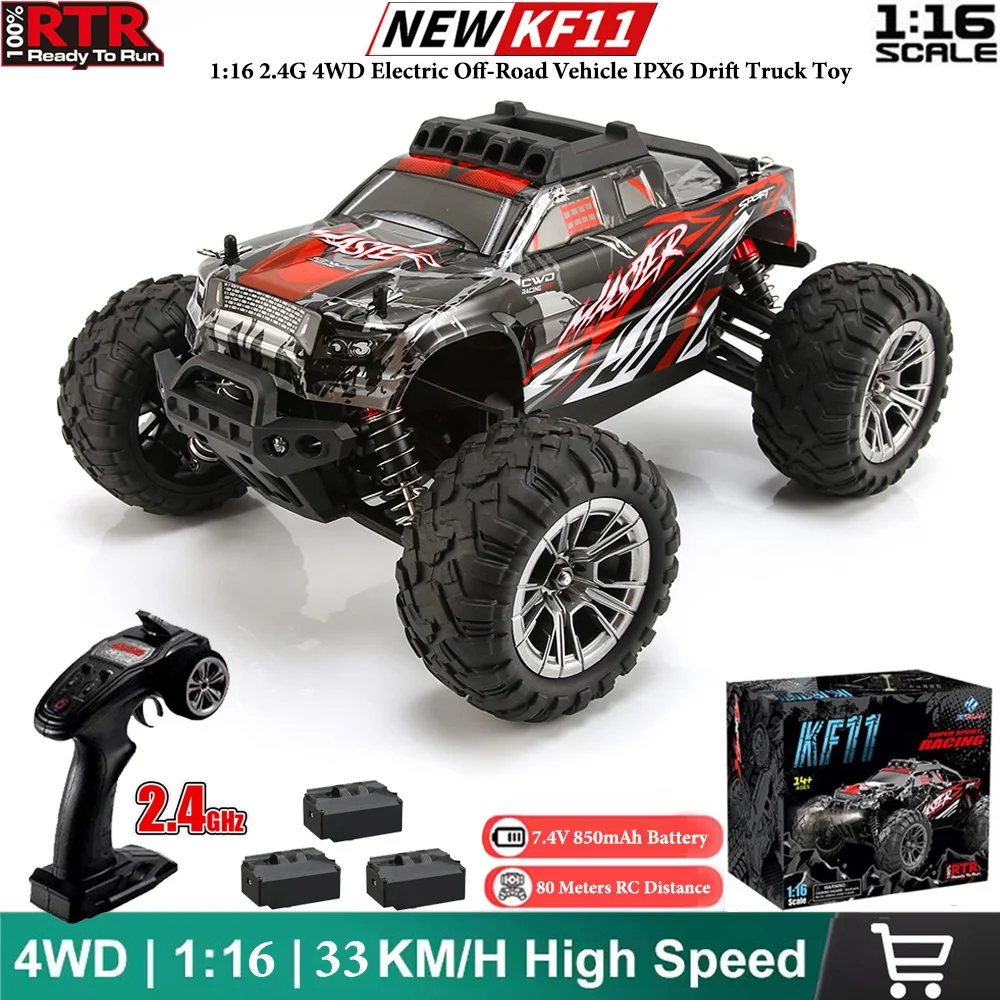 KF11 RC Car 1/16 2.4G 4WD Brushless All-Terrain High Speed Electric Off-Road Vehicle IPX6 With LED Lights Drift Racing Truck Toy