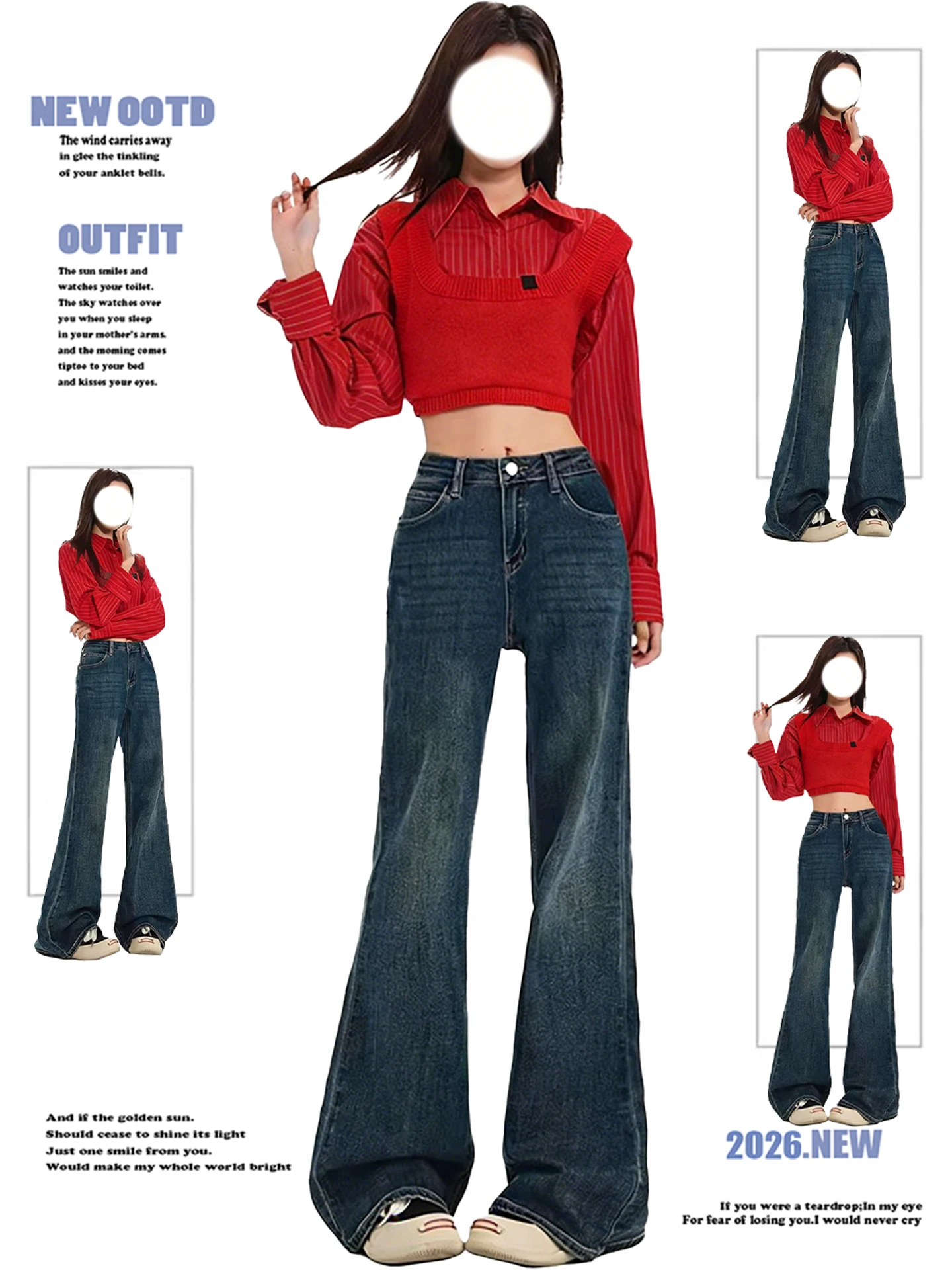 

plus Size American Retro Bell Bot Jeans Women's Pear ape Fat MM Non-Matching Leggings Slimming Bell Pants