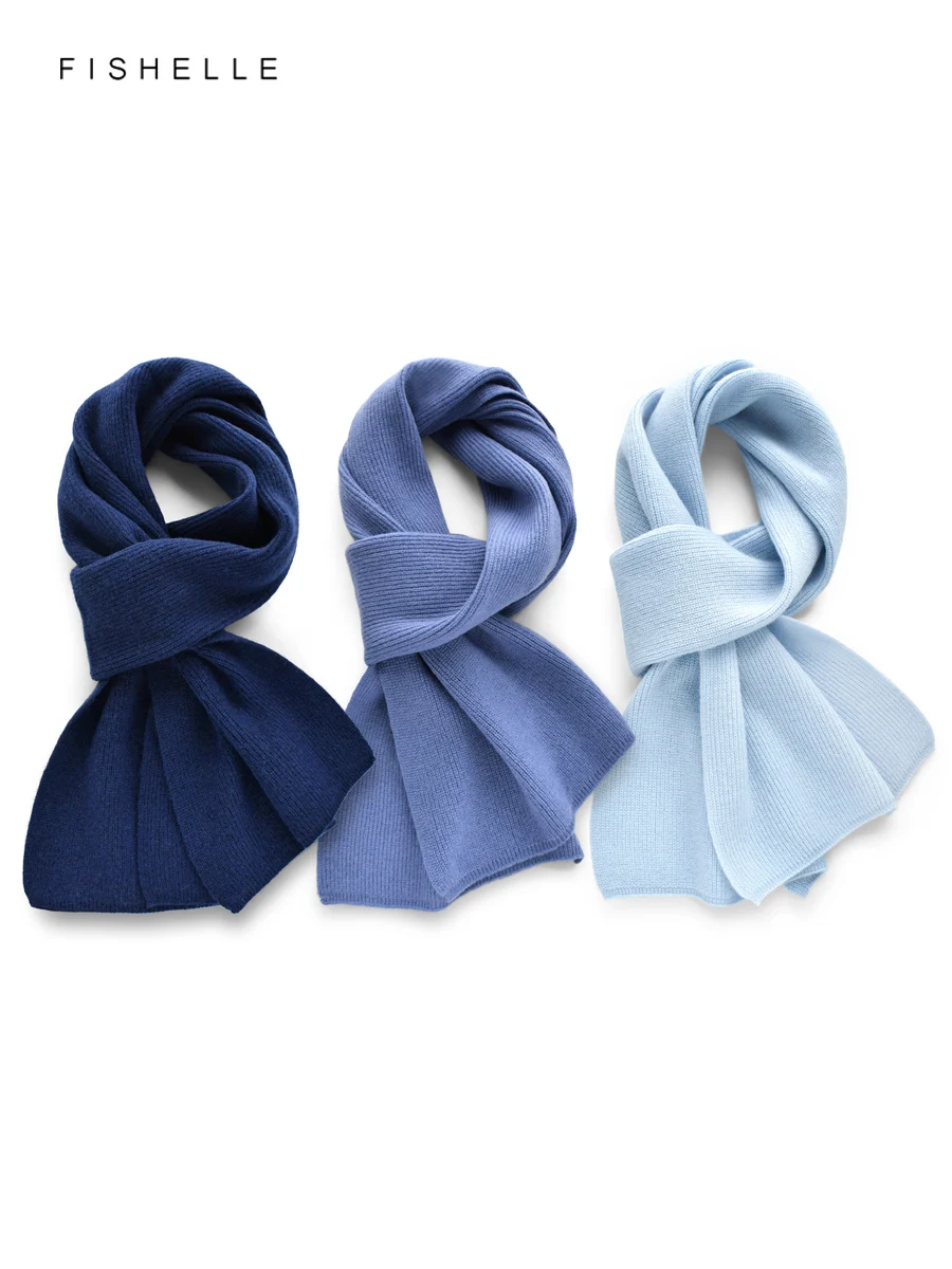 

Blue Cashmere Scarf Winter Female Men Wool Scarves Knitted Solid Color Warm Shawl Soft Short Thick Wrap