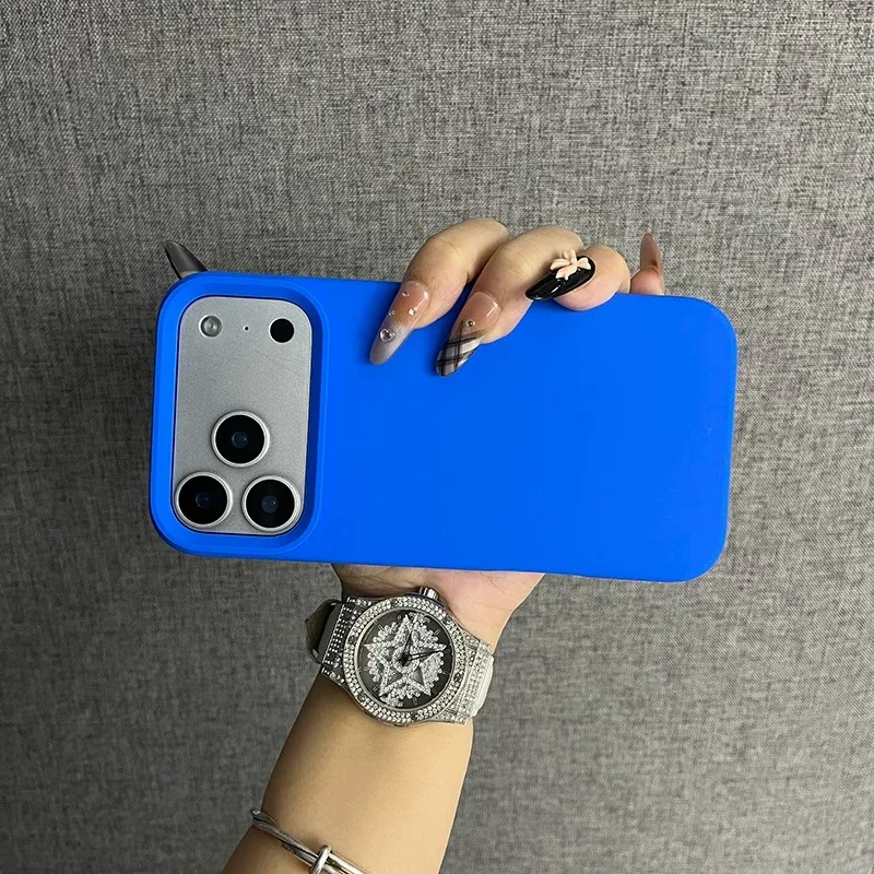 Funda de silicona líquida azul cobalto para iPhone 17 Pro Max 16 Pro Max 15 14 13 12 con botón de control de cámara, cubierta suave mate 5
