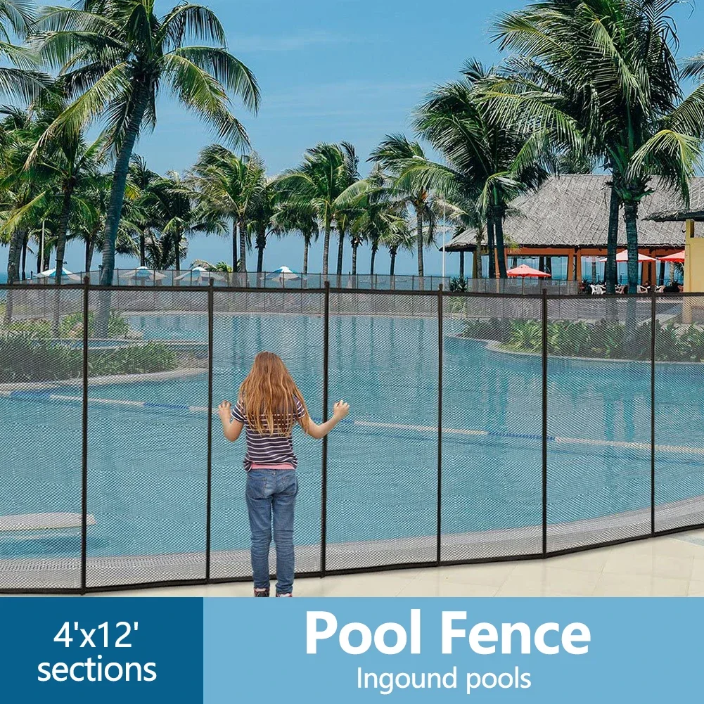 4ft x 12ft Removable Pool Fence Safety Fence Door Black DIY Pool Mesh Fencing Protect Gate For Outdoor Inground & Ground Pools