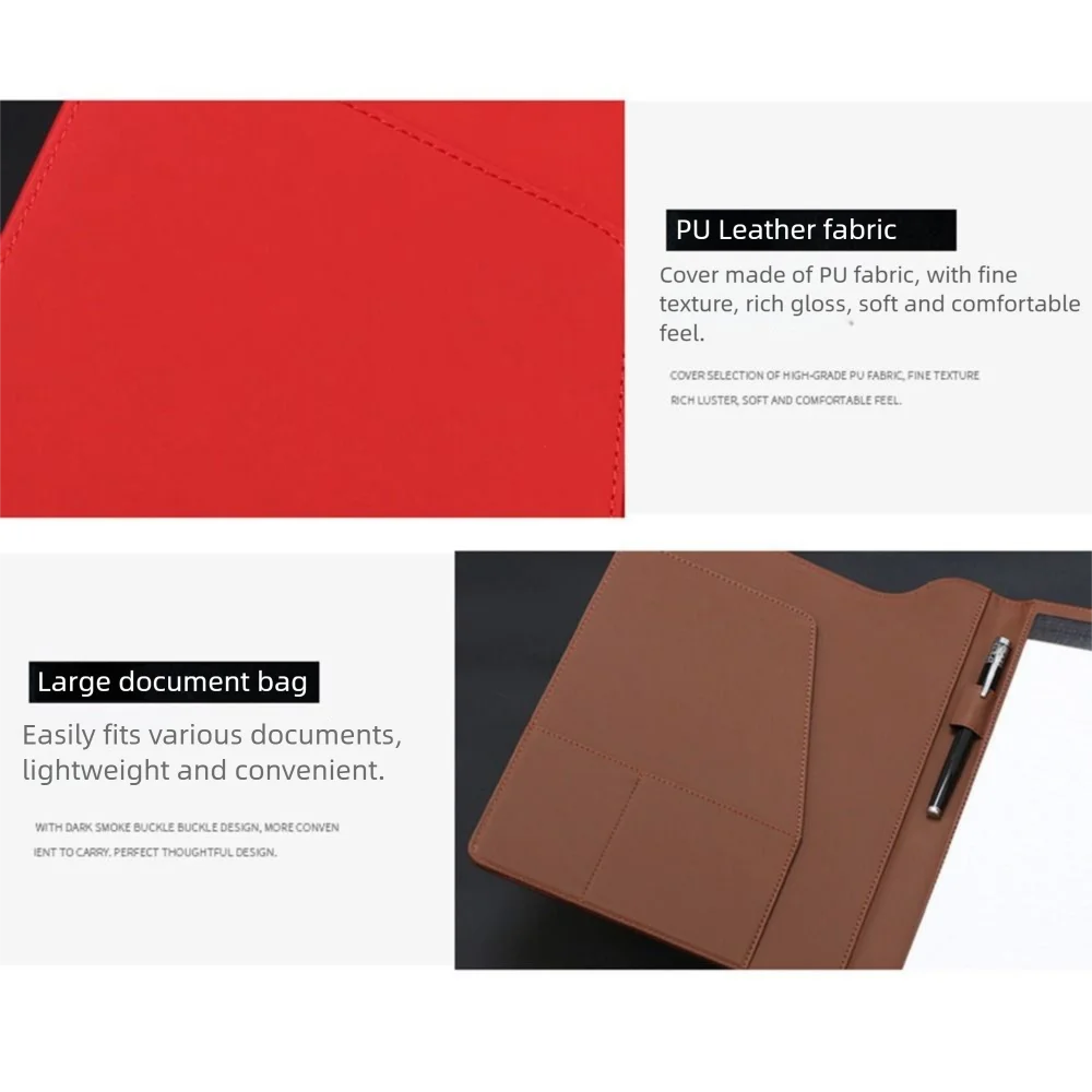 

With Cover A4 File Folder Clipboard Metal Board Clip With Pen Holder PU Leather Writing Clip Multifunctional Waterproof