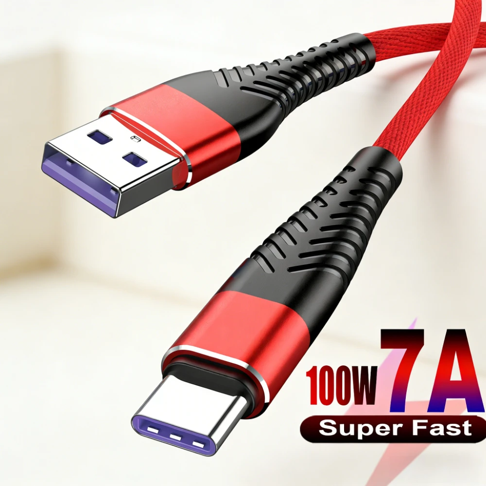 7A USB Type C Fast Charging Cable 100W Mobile Phone Quick Charging Data Cord 0.25m 1m 2m 3m For Huawei OPPO VIVO Oneplus Redmi