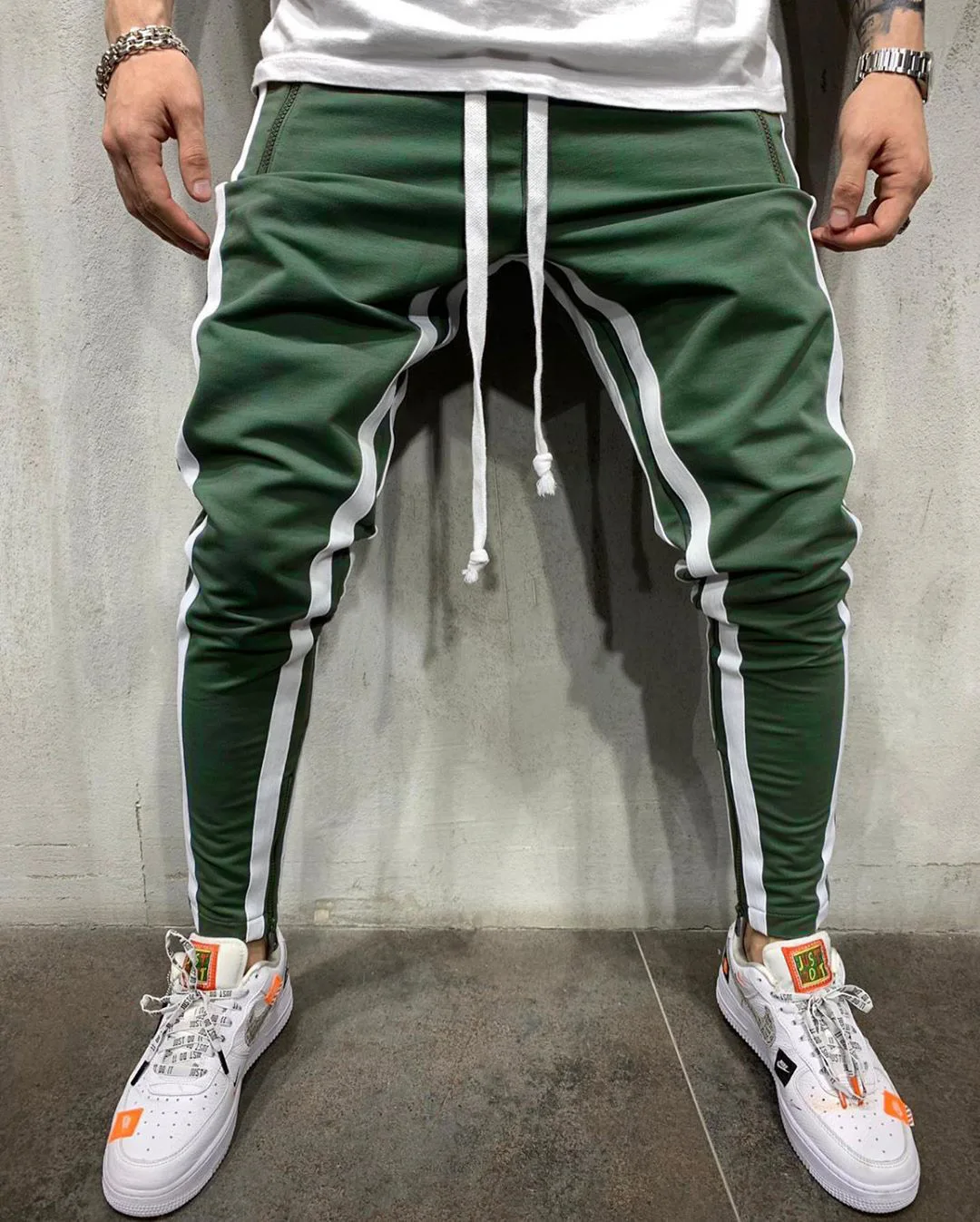 New Mens Casual Pants Fitness Men sweat pants fashion Color block Zipper binding feet Sweatpants Trousers Gym Jogger Track Pants