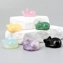 Hand Carved Rose Quartz Kitten Figurine, Natural Stone, Jade Mini Sleeping Cat, Crystal Craft, Chakra, Home Decor, 1.5