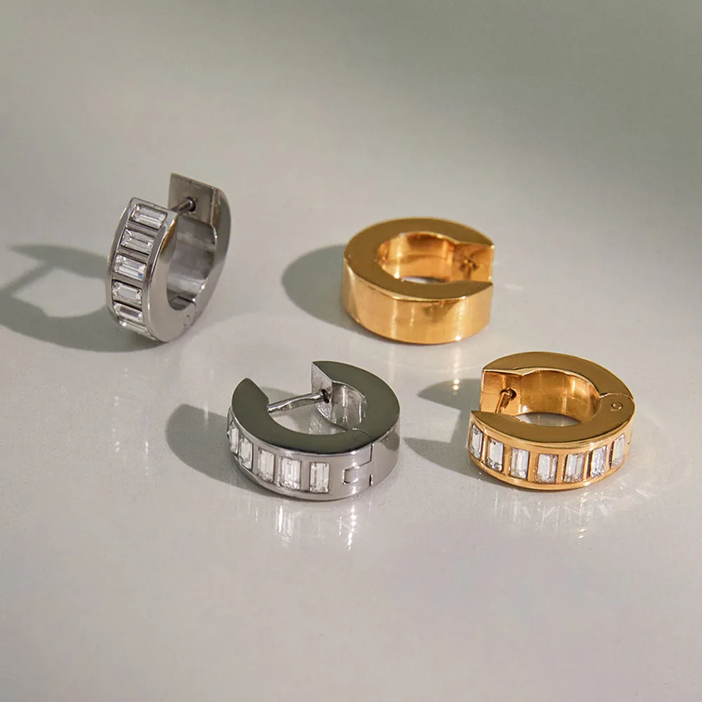 

Women Delicate Crystal Clip Earrings Minimalist 18K Gold-Plated Rhinestone Stainless Steel Earrings Fashion Jewelry