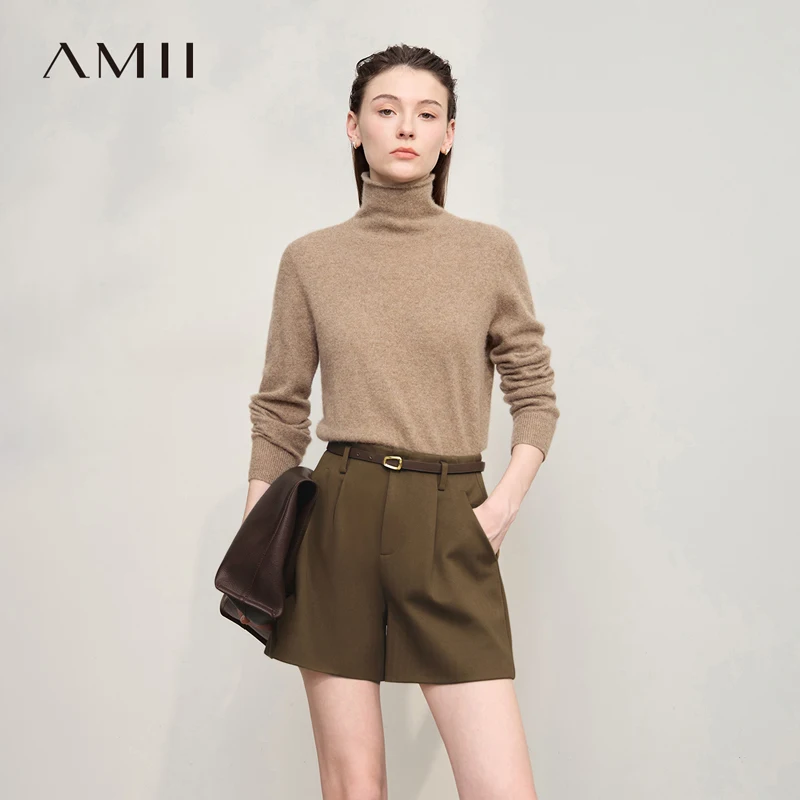 

AMII, женские шорты, новинка зимы 2023, однотонные универсальные повседневные шорты, женские вязаные свободные трапециевидные женские туфли 12524059