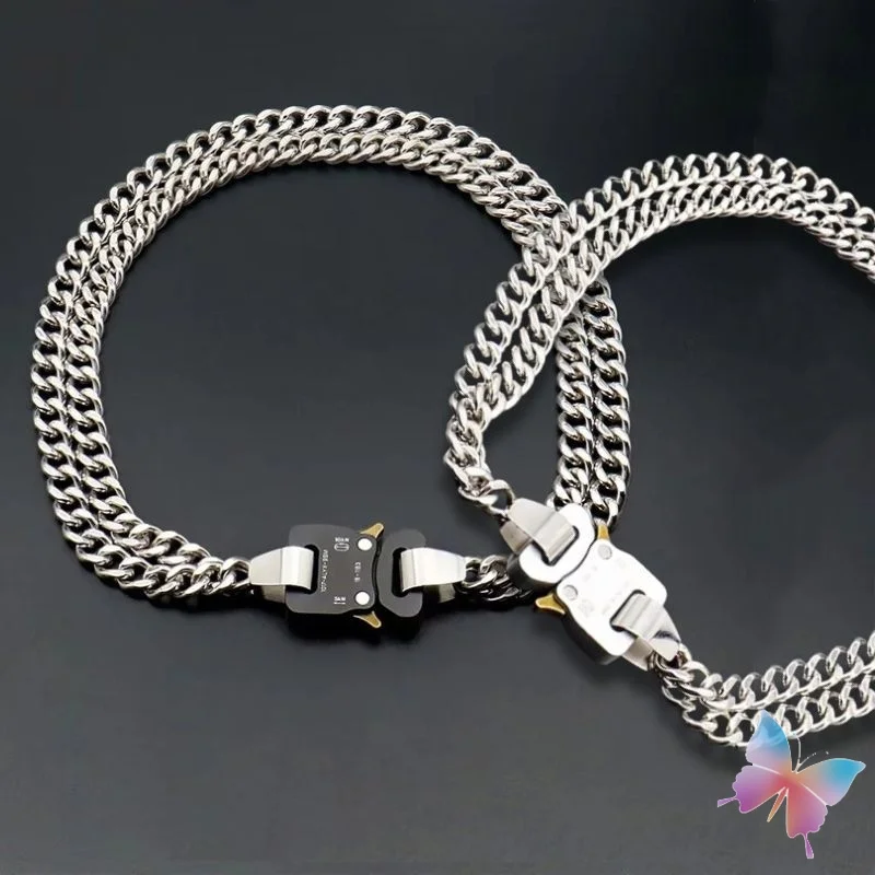 Уличная мода унисекс, двойная цепочка 1017, ожерелье ALYX 9SM, функциональная металлическая пряжка, подарочная коробка для мужчин и женщин, аксессуары ALYX Уличная мода унисекс, двойная цепочка 1017, ожерелье ALYX 9SM, функциональная металлическая пряжка, подарочная коробка для мужчин и женщин, аксессуары ALYX