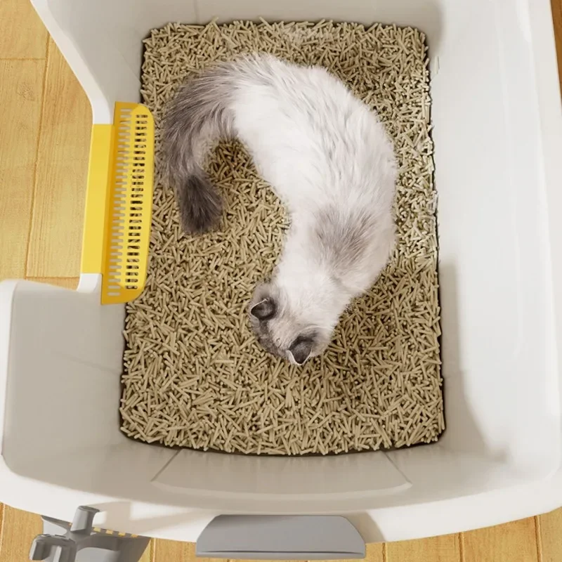 

Jumbo 80cm Enclosed Cat Litter Box with Top Entry Covered Litter Pan Anti-Splash Pet Toilet High Edge Fence Design Cat Bedpans