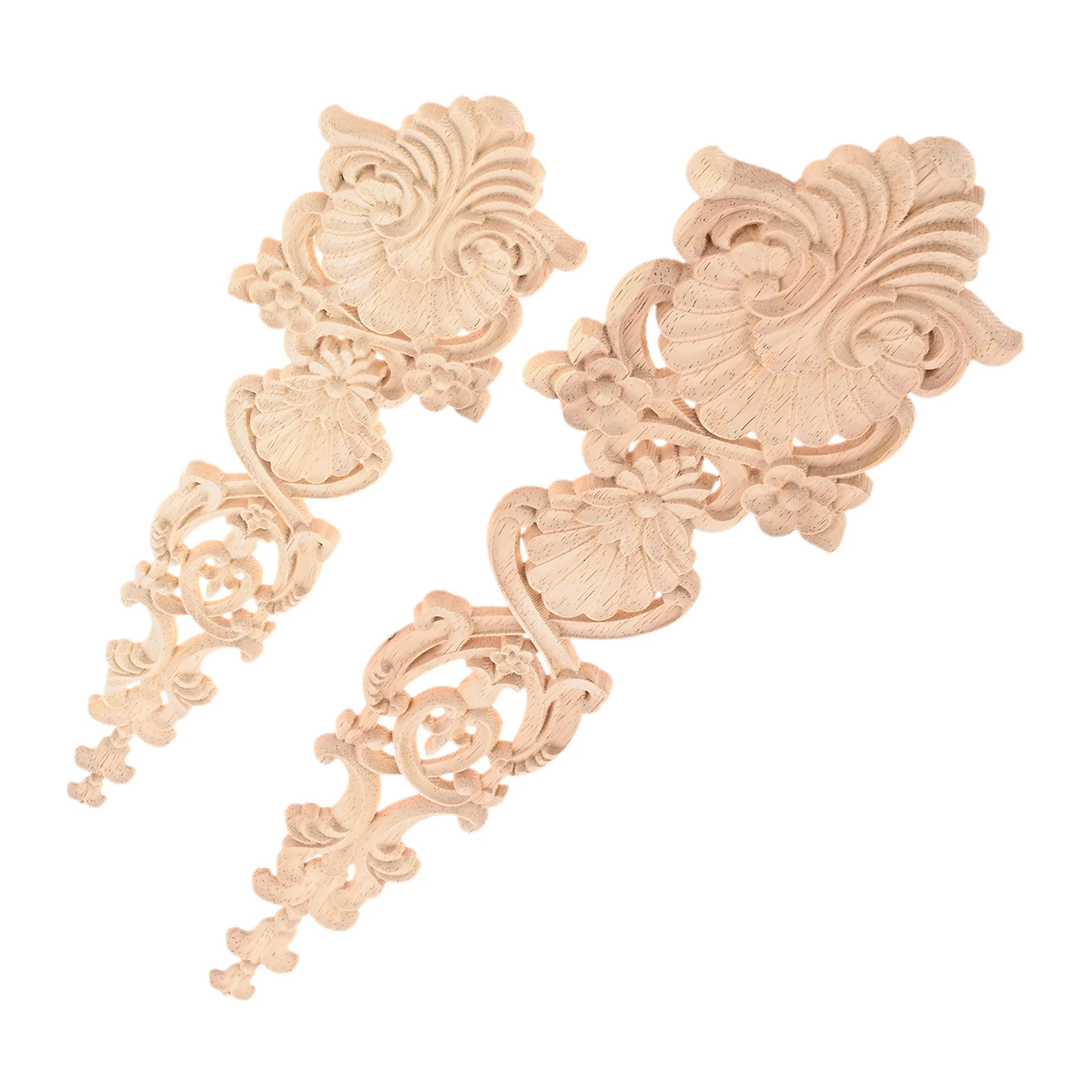 2/4pcs Oak Applique Unpainted Wooden Decal 30/40cm Long Vertical Onlays Cut-out Branch Scepter Crown Decor Cabinet Door Wall Bed