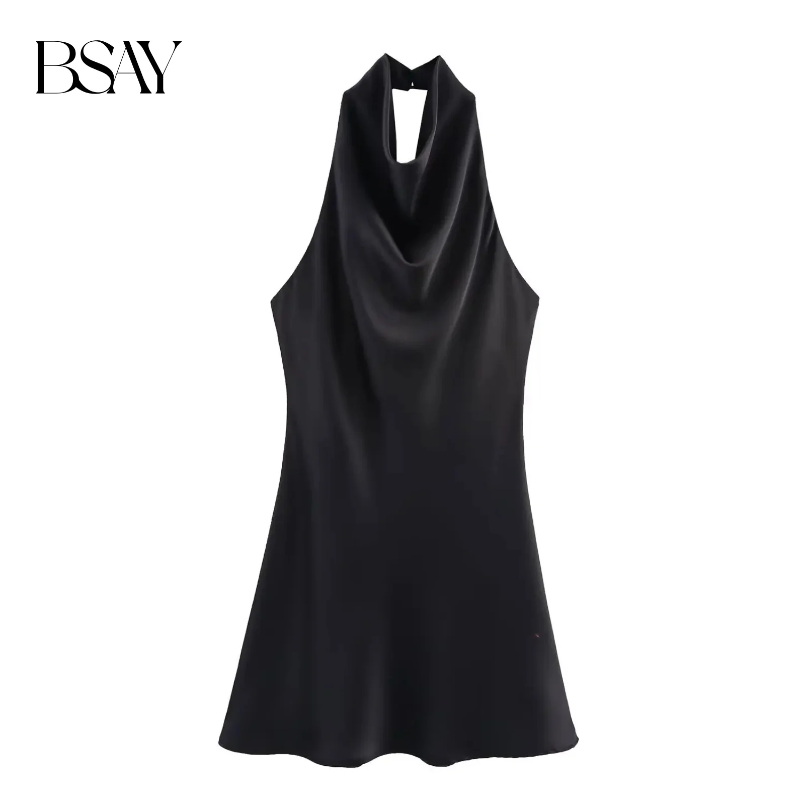 BSAY Satijnen Textuur Jurk voor Dames Mode Zomer Nieuwe Mouwloze Backless Halter Hals Chique Vrouwelijke Avondjurken Mujer