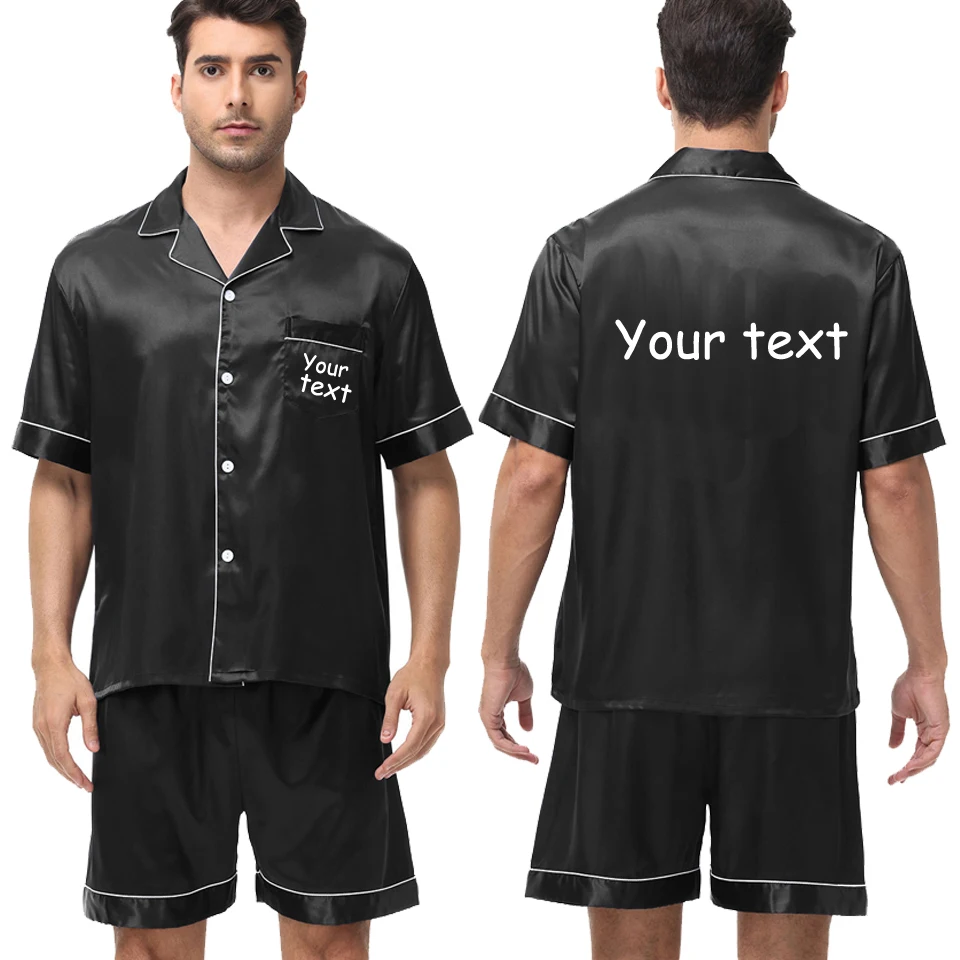 Customized Men's Pyjamas Set Short Sleeve Sleepwear Two Piece Loungewear Suit with Name Or Date